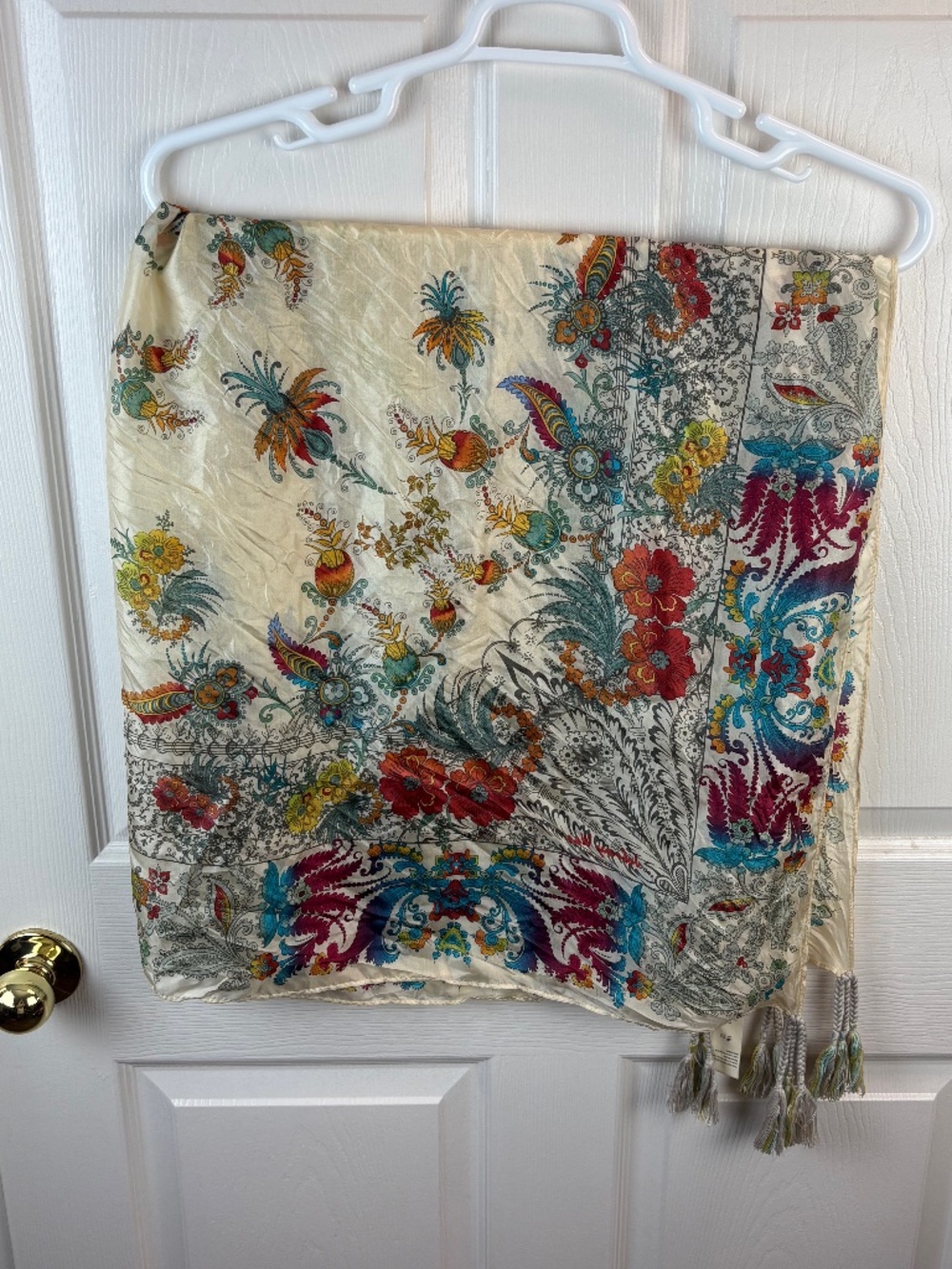 Johnny Was Silk Tassel Scarf Floral Paisley